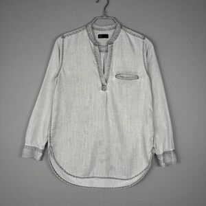 GAP Split Neck Tunic Top S Shark Fin Light Gray Tencel Popover High Low Hem